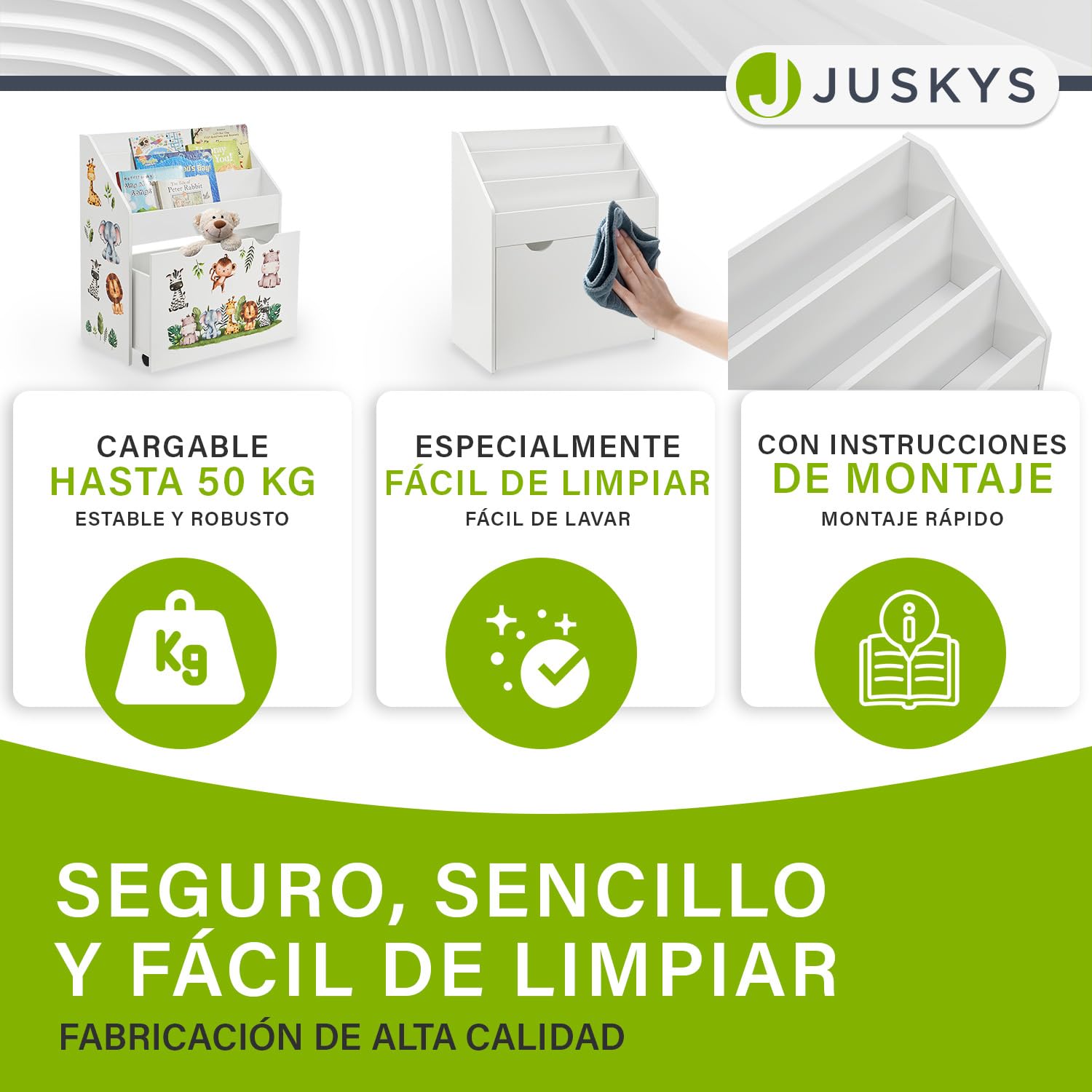 Juskys Estantería Infantil para Libros con 3 estantes y juguetero - Librería de Madera Blanca - 63x30x70 cm APA - Almacenamiento de Libros y Juguetes en la habitación Infantil
