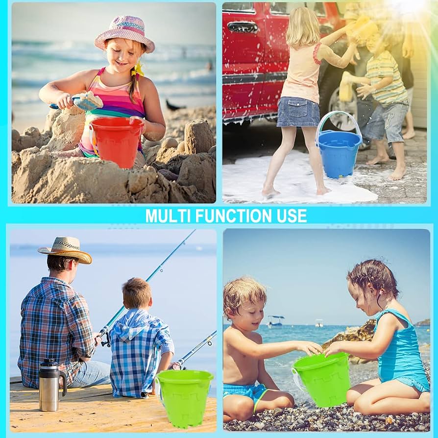 Lot de 3 grands seaux de plage en plastique ABS épais respectueux de l'environnement pour garçons et filles - Forme de château - Vert, Bleu, Rouge - 17,8 cm Lot de 3 grands seaux de plage en plastique ABS épais respectueux de l'environnement pour garçons et filles - Forme de château - Vert, Bleu, Rouge - 17,8 cm