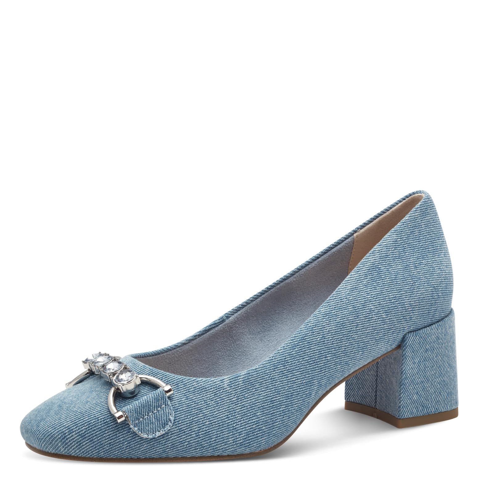 MARCO TOZZI Women's Vegan Court Shoes with Block Heel, Lt Blue Jeans, 8.5 UK
