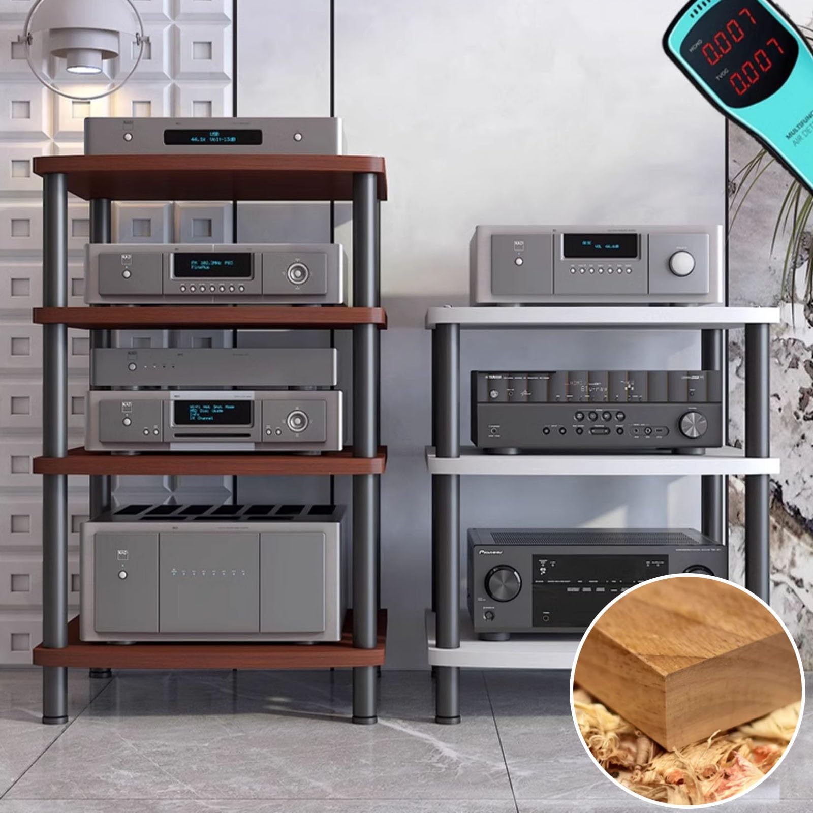 Étagères à 2 Niveaux pour Composants Audio et vidéo - Meuble Professionnel pour Home cinéma et Studio - Support stéréo AV - Tour Audio pour Lecteur CD et Vinyle (Noir)
