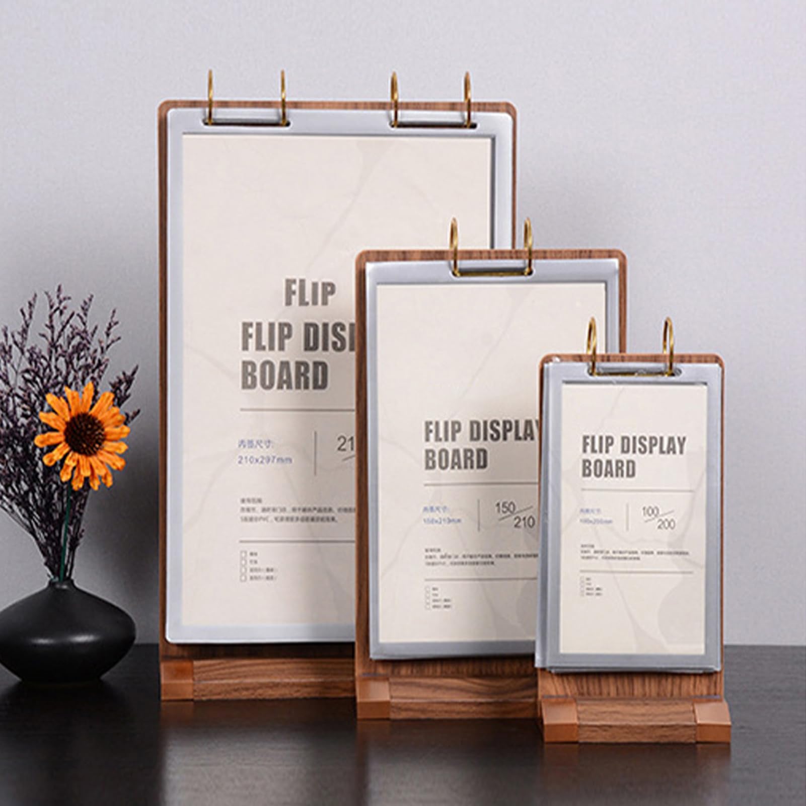 2 espositori da tavolo A4/A5/A6 con base in legno, 6 lati da capovolgere, supporto da tavolo A4/A5/A6, in legno, porta menù (14,8 x 21 cm)