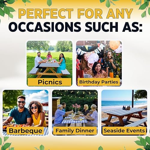 Miniatura 23 de RNOONY Funda de mesa de picnic de poliéster de 8 pies con fundas de banco, resistente al viento y al agua, perfecto para regalos de campamento