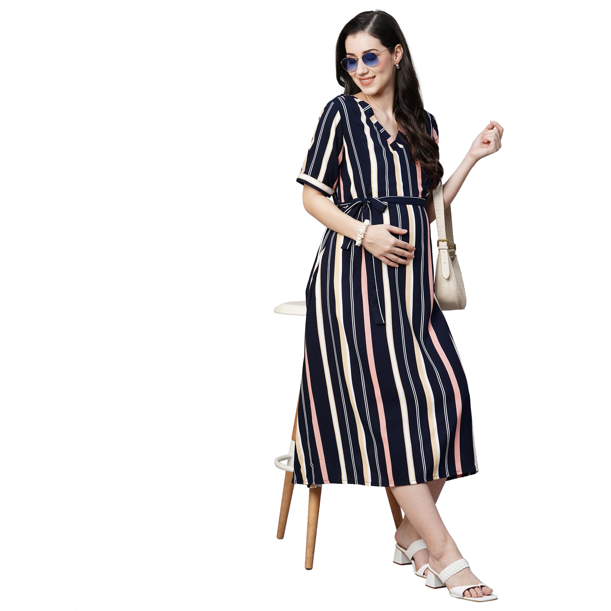 momtobe Women's Fit and Flare Calf Length Dress-picture-2