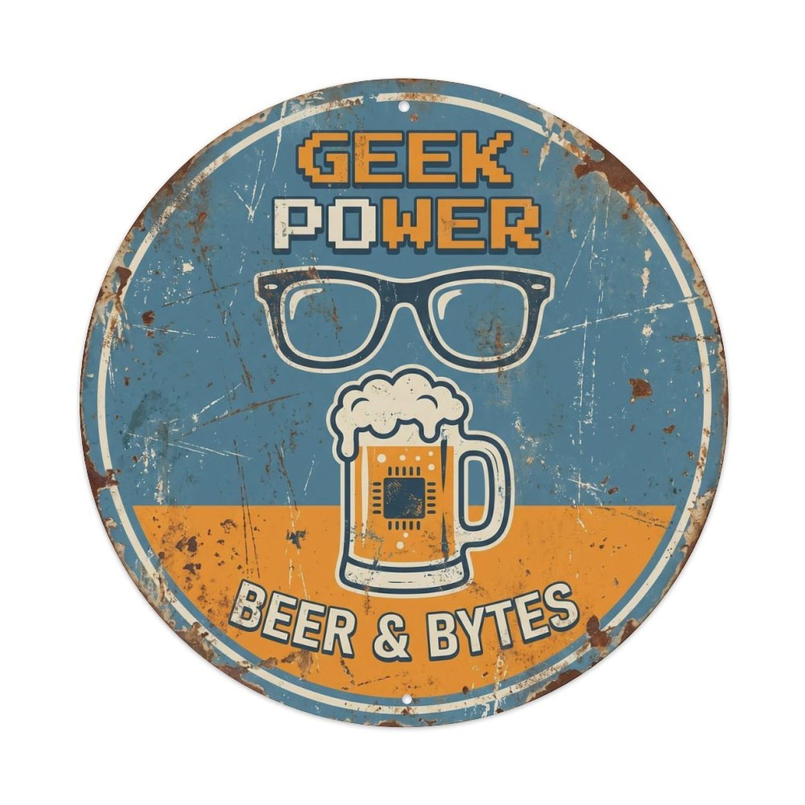 Retro Bar Style Geek Nerdy Lounge Beer Metal Tin Sign Plaque Wall Decor for Cafe, Club, Garden Round Metal Poster 8x8Inch