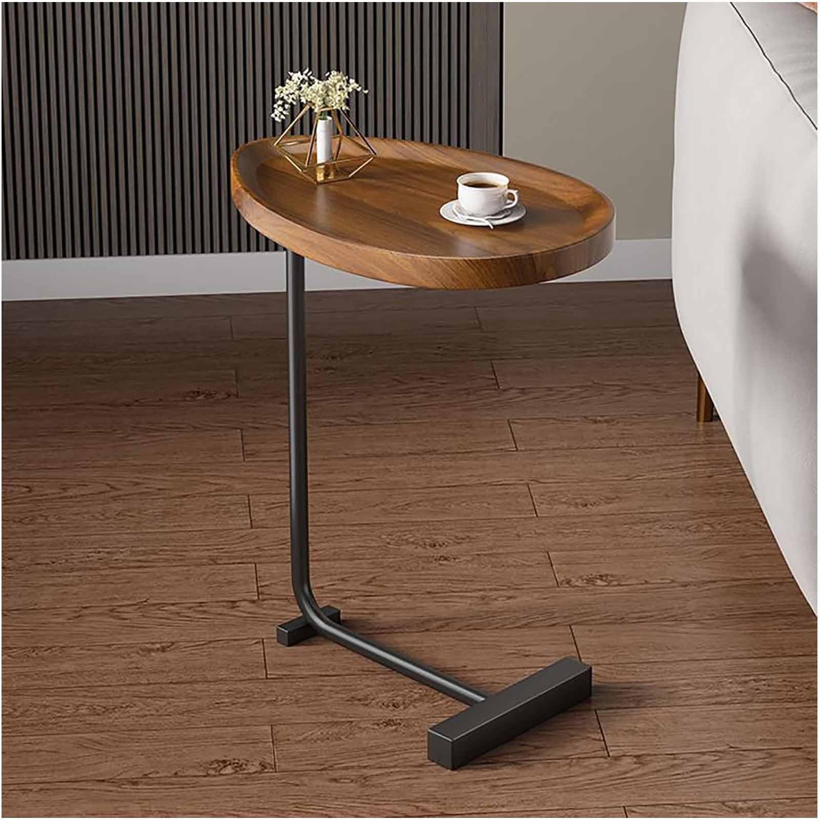 SXZenSpace C Shaped End Table for Couch Modern Small Side Minimalist Sofa Table, Snack Drink Bedside Space, Unique Accent 23.62''H, Brown Walnut, Bedroom Nightstand