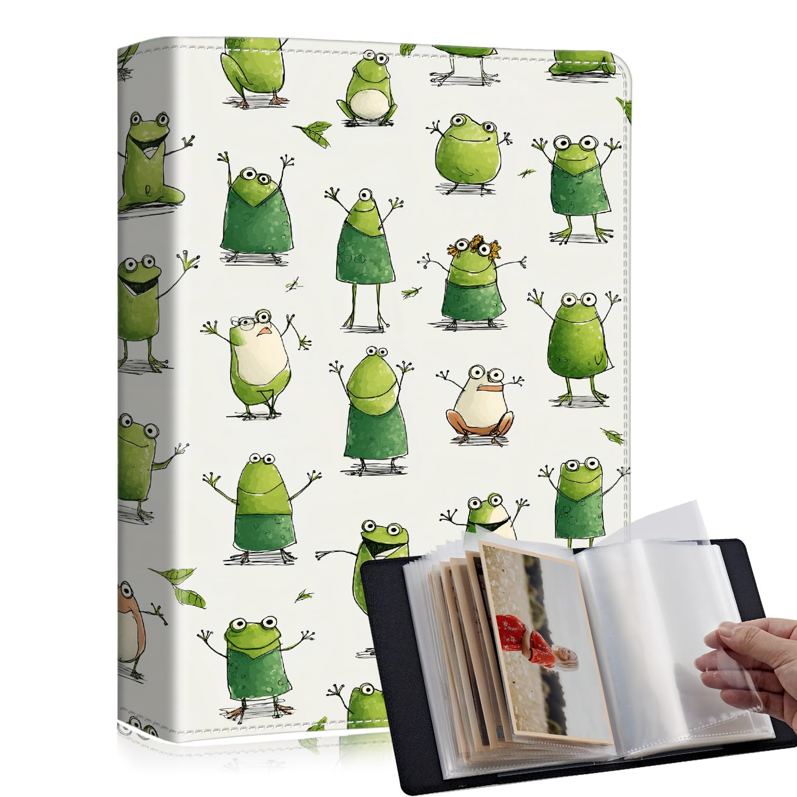 RMJKXQZG Small Photo Album 4x6 60 Pockets 240 Photos with Strong Elastic Band HD Cover for Baby,Family,Wedding Photo Albums 4x6 Pictures, Stick Figure Cute Green Frog — image 1