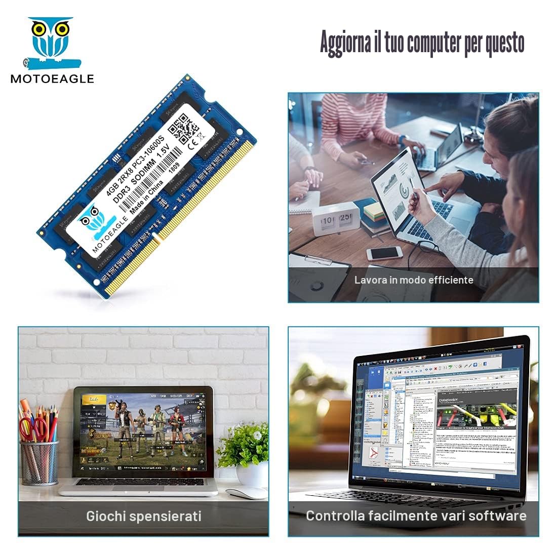 PC3 10600S 8GB Kit (2x4GB) DDR3 1333 SODIMM RAM, 4GB DDR3 1333MHz 2Rx8 PC3-10600S 204-pin CL9 1.5V Memoria Laptop