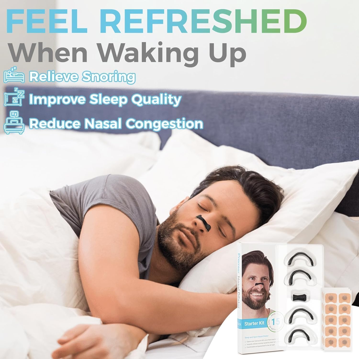 VANSHORA Breathing Nasal Strip Starter Kit for Snoring Relief Sleep Support Nasal Dilator for Easy Breathing Oxygen Intake Boost Anti Snore Strips with Magnetic Band 15 Count 2
