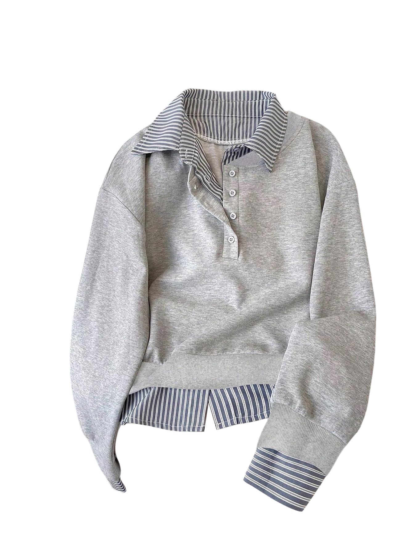 soly hux Women's Oversized Sweatshirts Pullover Striped Long Sleeve Collared 2 in 1 Tops Preppy Clothes-picture-20