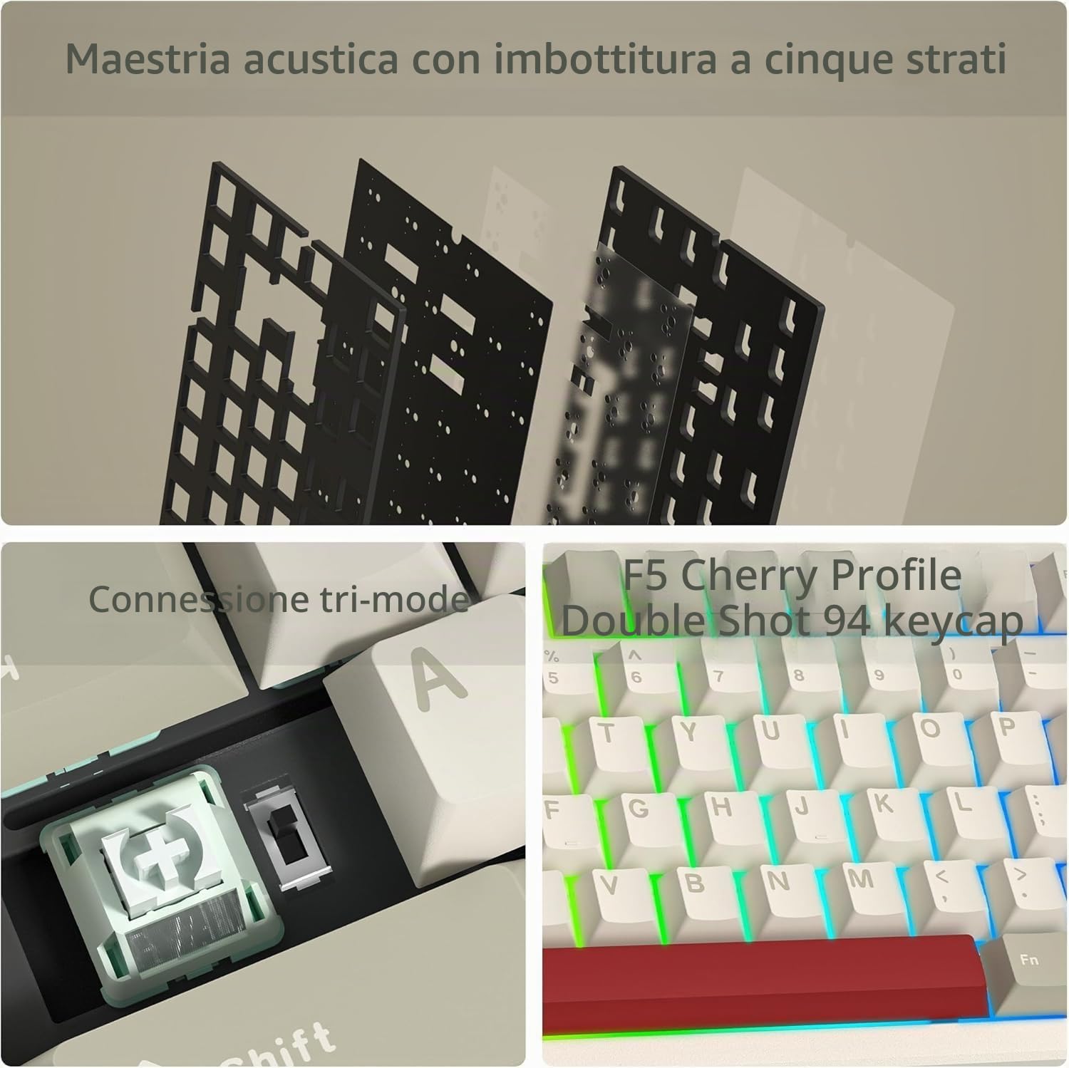 SK75 75% Tastiera meccanica in alluminio, RGB, 3 modalità