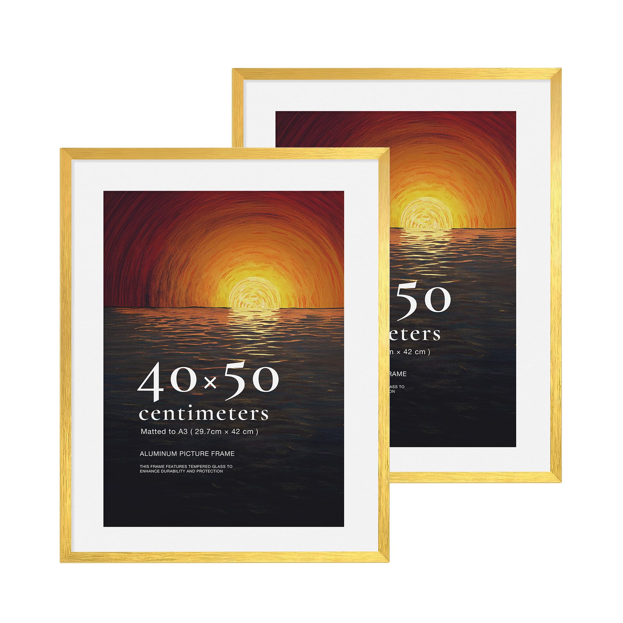 Livingtaste Brushed Gold 40X50 Picture Frames Aluminium, 2 Pack 16X20 inch Photo Frames With Tempered Glass, For Posters, Artwork, Wall Display Only