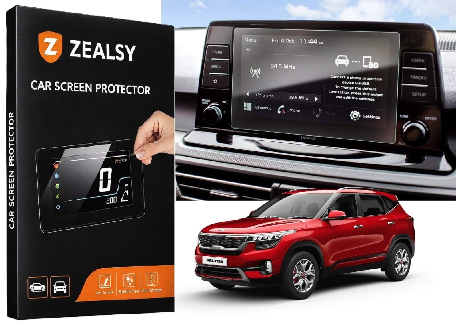 Zealsy Compatible For KIA SELTOS 8 Inch Till 2022 Model Infotainment System Touch Screen Guard Protector Accessories - Clear (Seltos, 8 Inch)-image-11