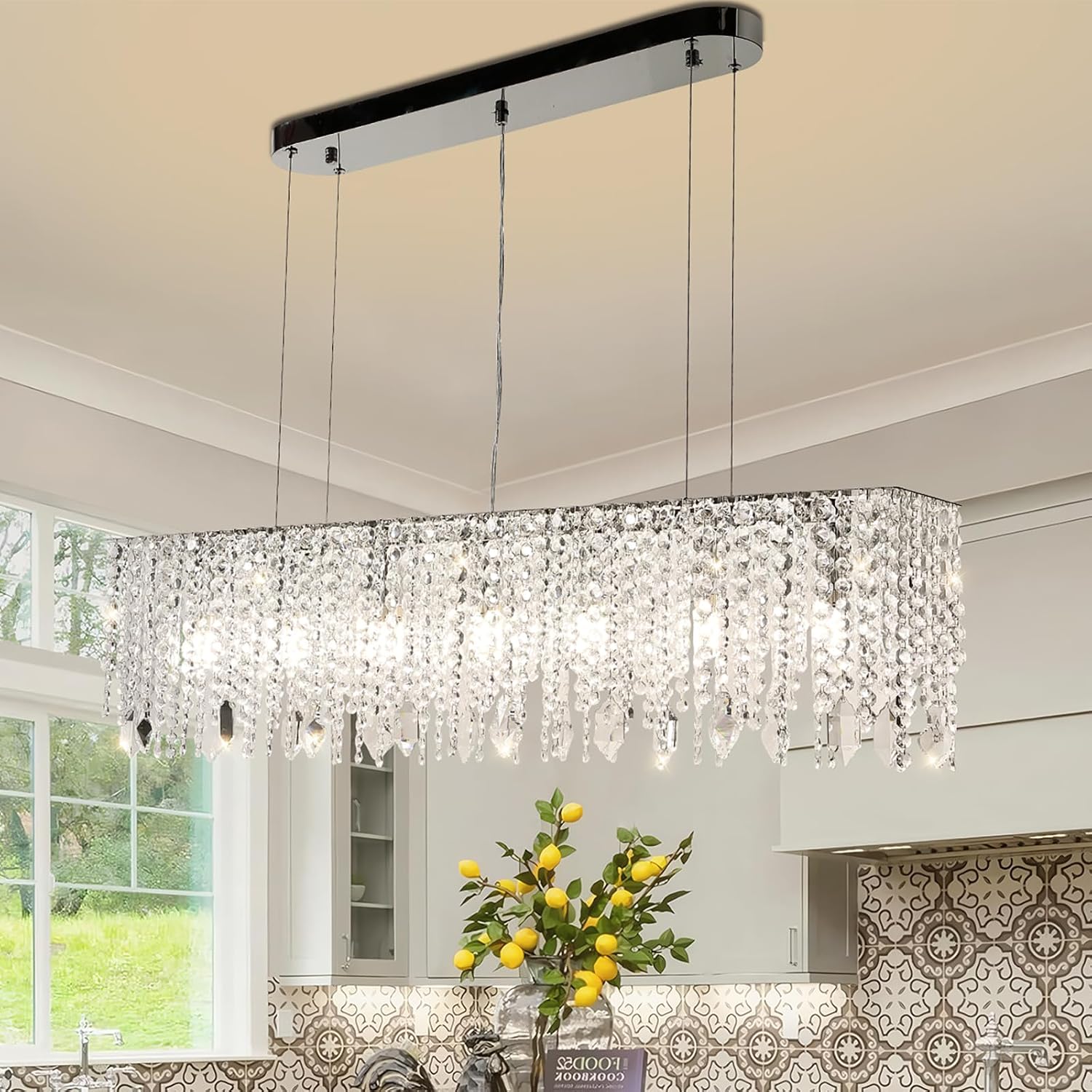 Modern Dining Room Chandelier Luxury Rectangular Chrome Crystal Chandelier Kitch…
