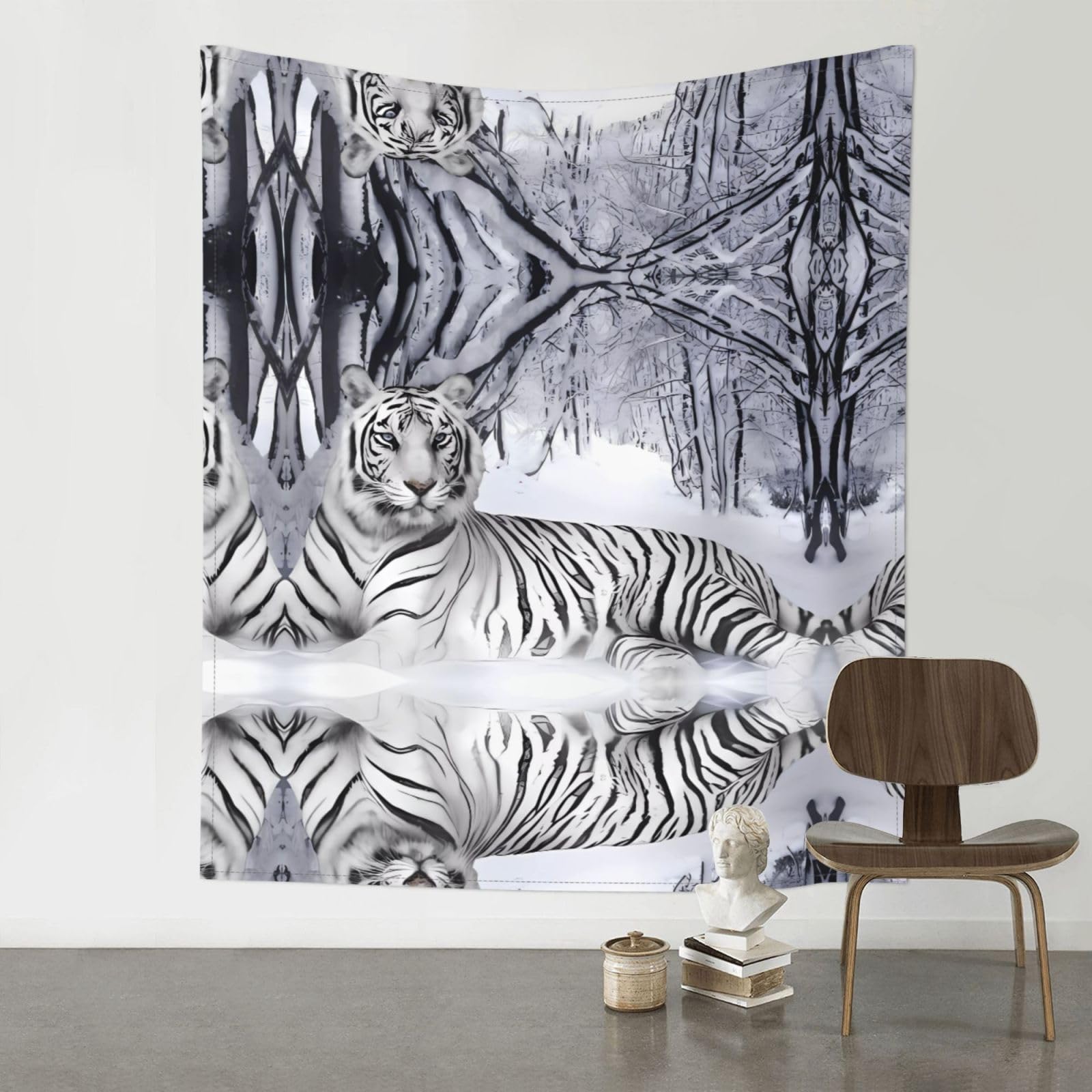 WHJSSF White tiger Prints Wall Tapestry 60x51in - Boho Decor Throw for Bedroom, Dorm, Picnic & Outdoor Adventures