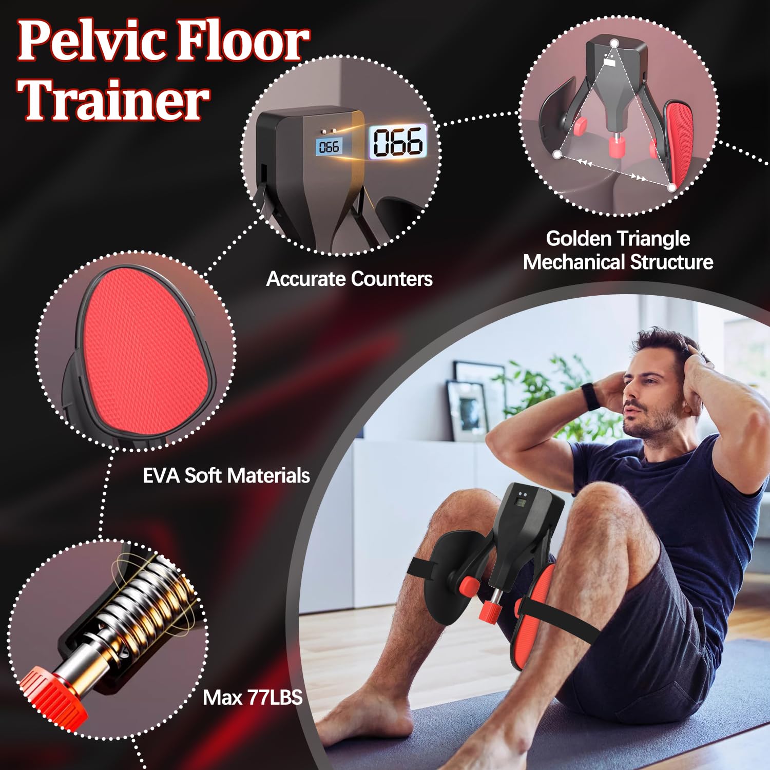 Musculation Homme Thigh Trainer Pelvic, Kegel Periné Homme Résistance réglable de 20 à 77 lbs, Appareil de Sport Maison Portable, Musculation pour fessier Cuisses