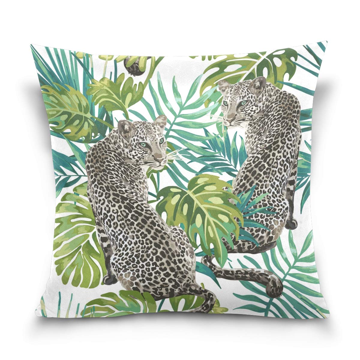 Linomo Multi Throw Pillow Cover 18X18 Inch, Animal Leopard Palm Leaves Decorative Pillow Cases Cushion Cover For Couch Sofa Bed Home