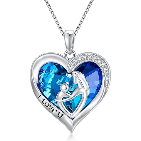 TOUPOP Mothers Day Gifts for Mom Mother of 1 to 3 Daughter/Son Necklace Sterling Silver Family Pendant Necklaces with Crystal Jewelry Birthday Gifts for Women
