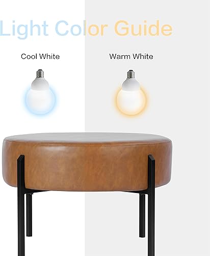 Miniatura 4 de HomePop Otomana redonda moderna, decoración del hogar, otomana redonda tapizada de terciopelo – piel sintética color carmel, pequeña Marrón,Boucle