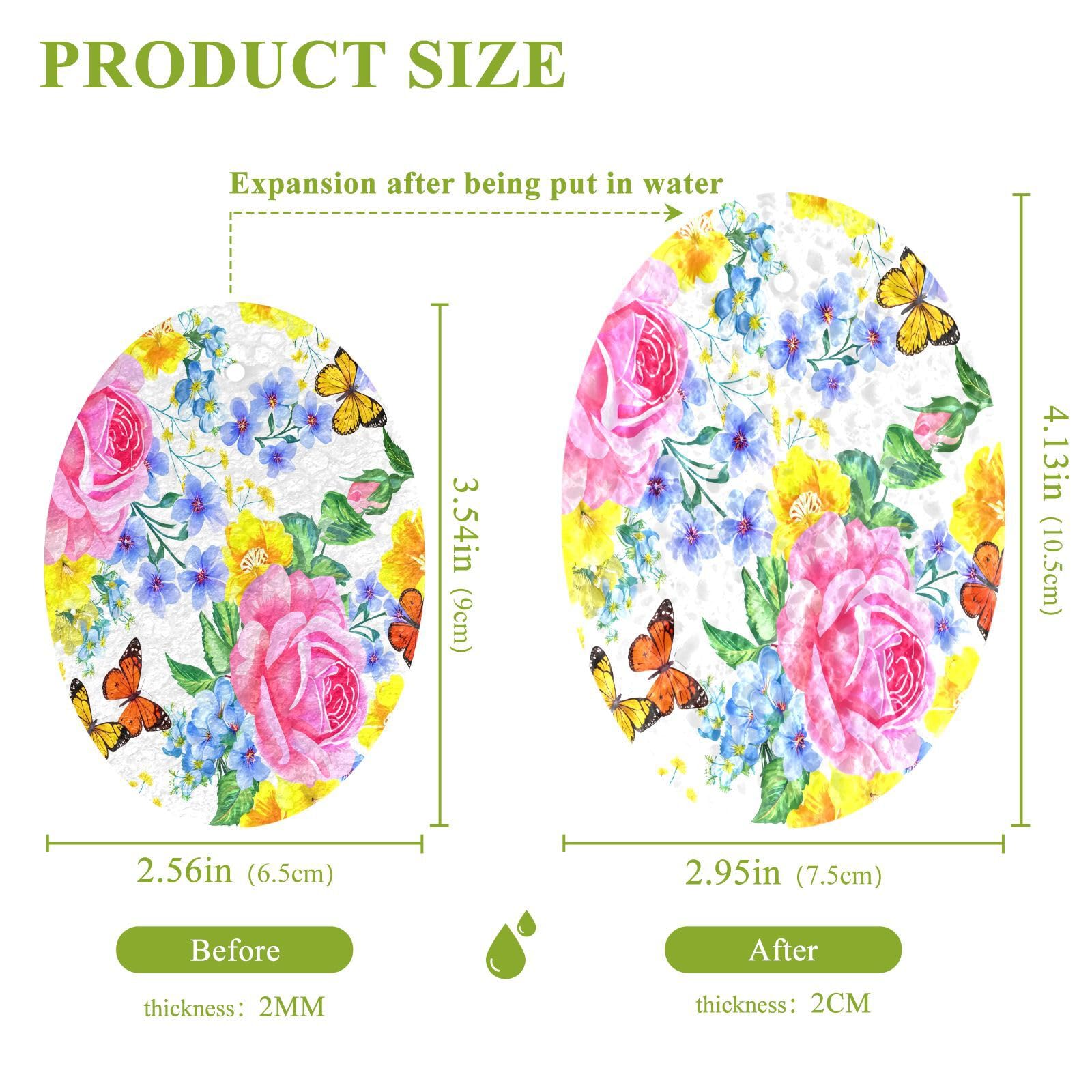 BOESI Doodle Colorful Flowers Wood Pulp Sponge Kitchen Scrubbing Sponge Absorbent, Strong Adsorption for Kitchen Cleaning 3 pcs.