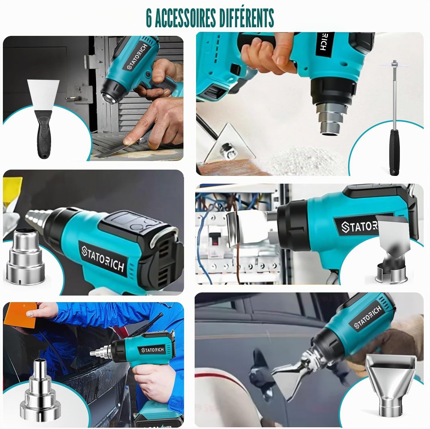 Pistolet à air chaud avec batterie pour Makita 18 V, pistolet à chaleur manuel avec lumières LCD numériques, 50 °C - 550 °C et contrôle de l'air pour bricolage, travaux manuels, extraction (sans