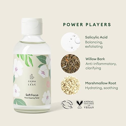 Miniatura 2 de LUMA & LEAF Clearing - Tónico facial de 4 onzas, tóner natural con corteza de sauce, ácido salicílico, niacinamida, raíz de malvavisco, tónico