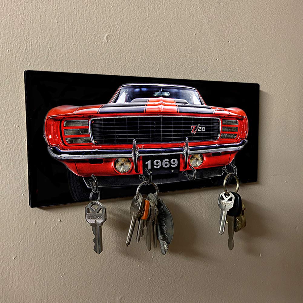 Brotherhood 1969 Compatible with Camaro Z28 Front End Design Key Holder Organizer Wall Mount Rack for Holders The Home Keys Ring Decorative Hangers Decor Hook Hanger