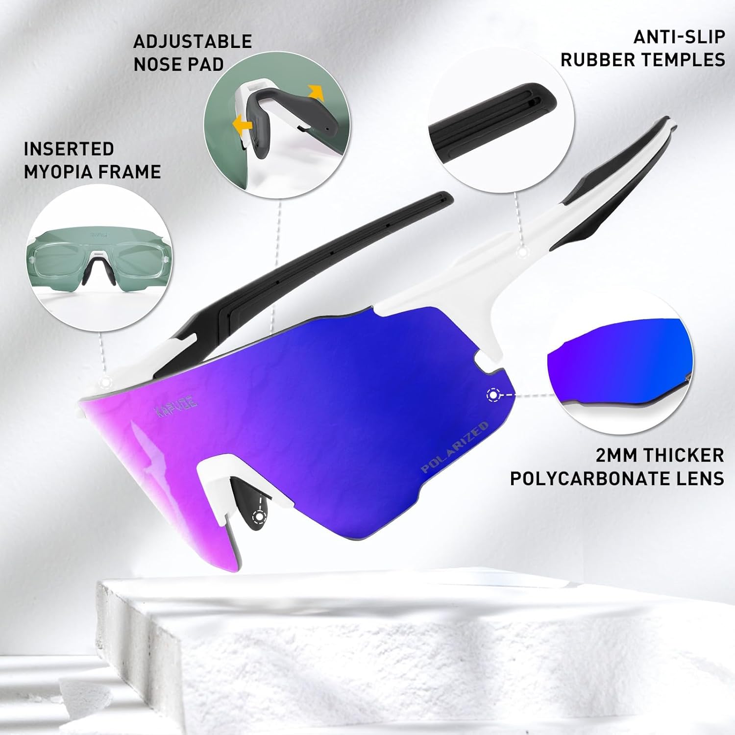 KAPVOE Cycling Glasses Polarized Sports Sunglasses Baseball Mountain Bike Running MTB Triathlon Golf for Men Women - K92