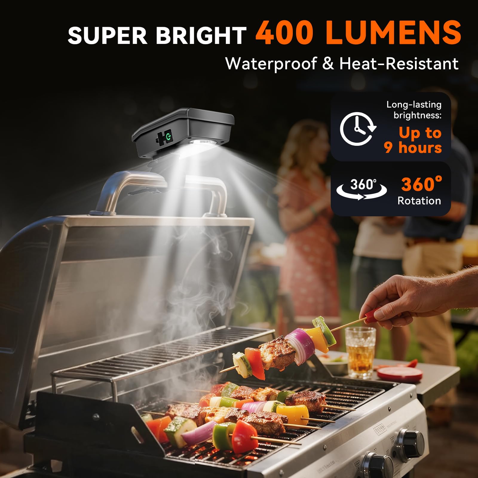 AuntyFey Solar Wiederaufladbare Grillleuchte für Outdoor Girll mit 360° Drehung Entwickelt für Blackstone & Weber Grills, Wasserdicht Hitzebeständig LED BBQ Licht für Blackstone Grillzubehör Geschenk