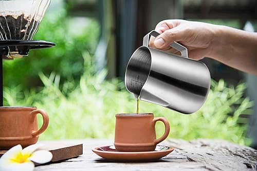 Miniatura 7 de Jarra de espuma de leche, taza espumadora de leche de acero inoxidable, 20 onzas20.3 fl oz, jarra de espuma de leche negra, herramientas de barista,