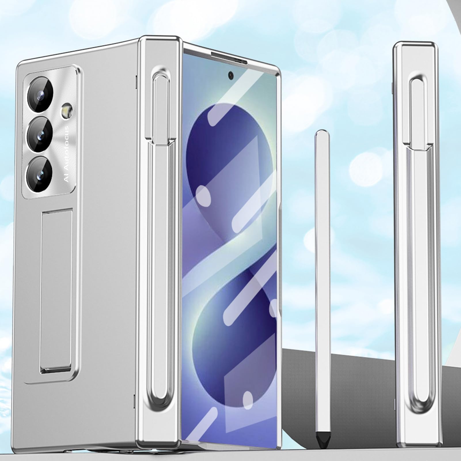 Etui platerowane kompatybilne z Samsung Galaxy Z Fold 8 Ultra, fajny uchwyt na długopis zawias różowy