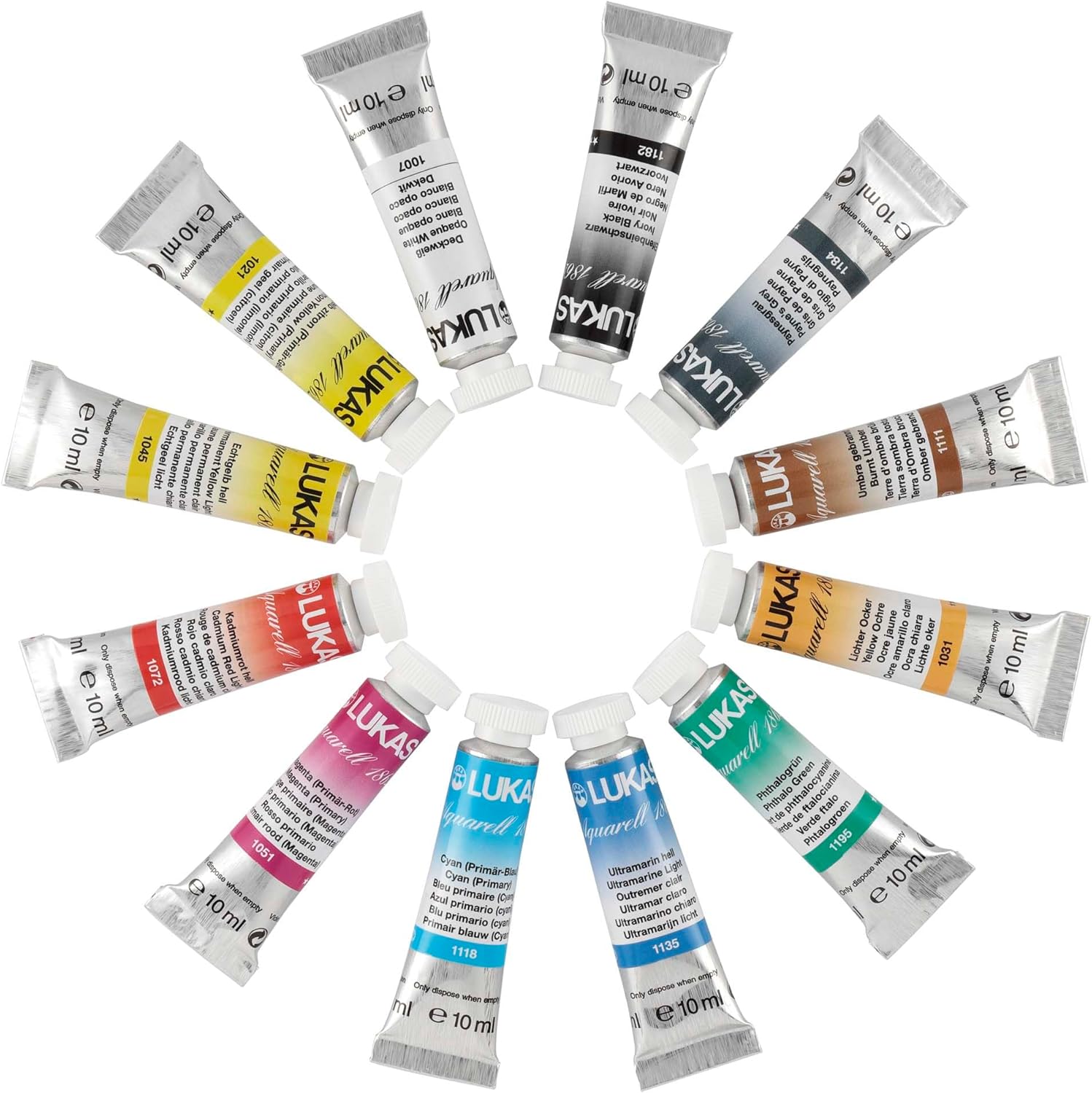 Lukas 1862 Aquarell Artist's 水彩絵の具セット 10mlチューブ 12本セット - 鮮やかなプロ