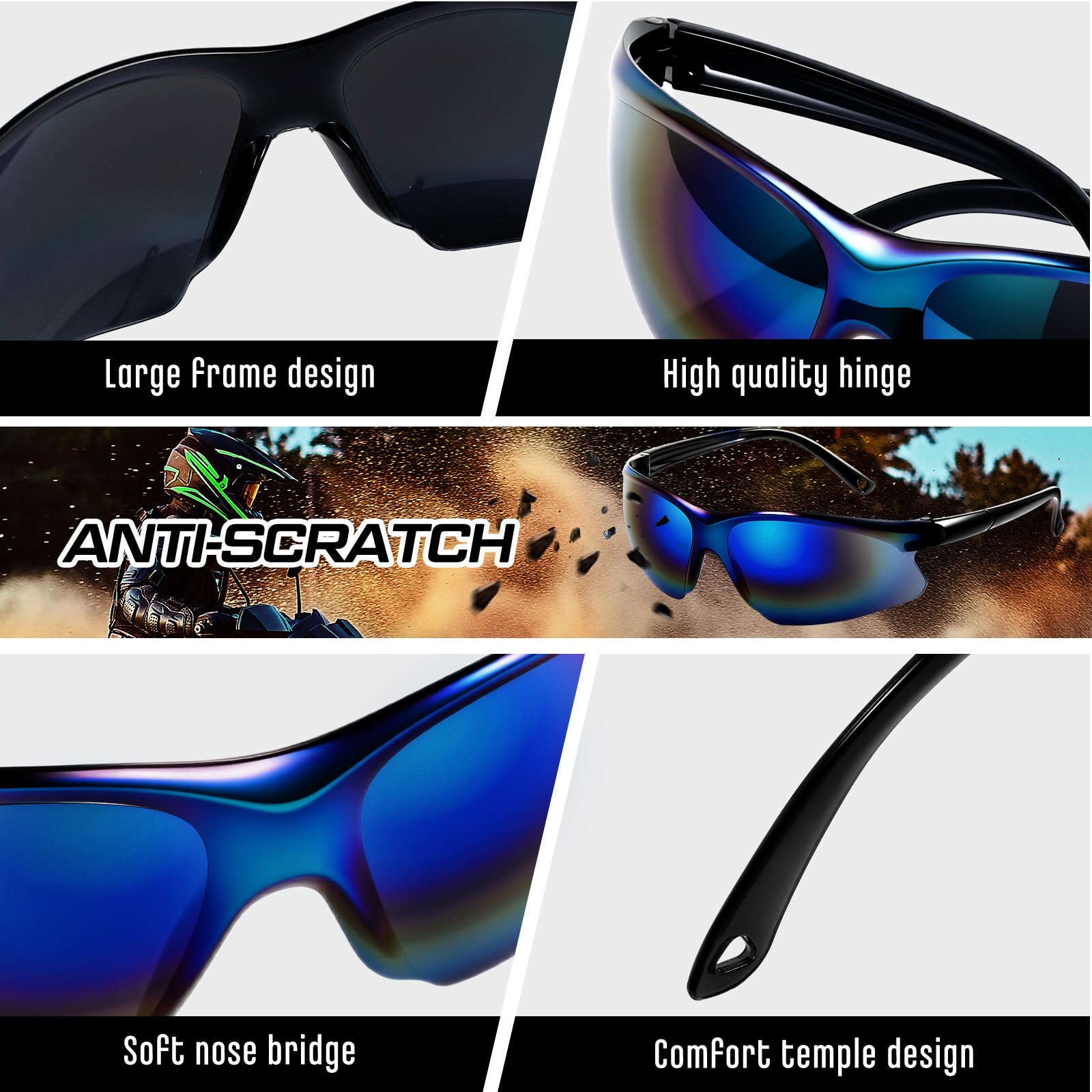 Kingdder Lunettes de sécurité en vrac pour homme - Lunettes de protection des yeux - Verres miroir teinté bleu en polycarbonate
