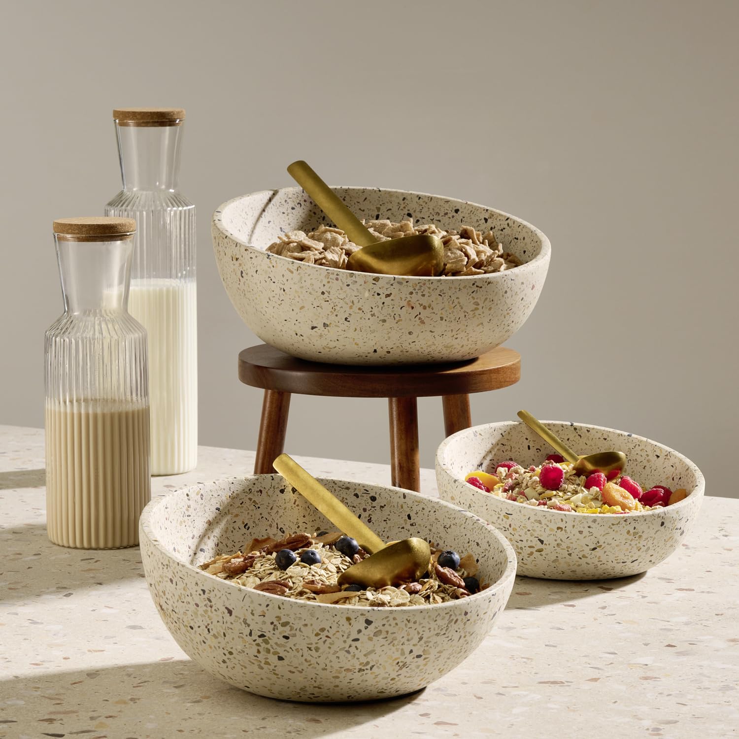 APS 30082 Bandeja decorativa/frutero TERRAZZO - Hormigón, Ø 29,5 cm, Altura: 8,5/14,5 cm, 2,5 litros, aspecto terrazo