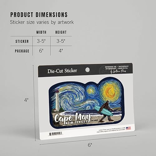 Miniatura 5 de Cape May, Nueva Jersey, Noche estrellada, Pie Grande en la playa, calcomanía troquelada de vinilo de contorno de 3 a 6 pulgadas, (calcomanía