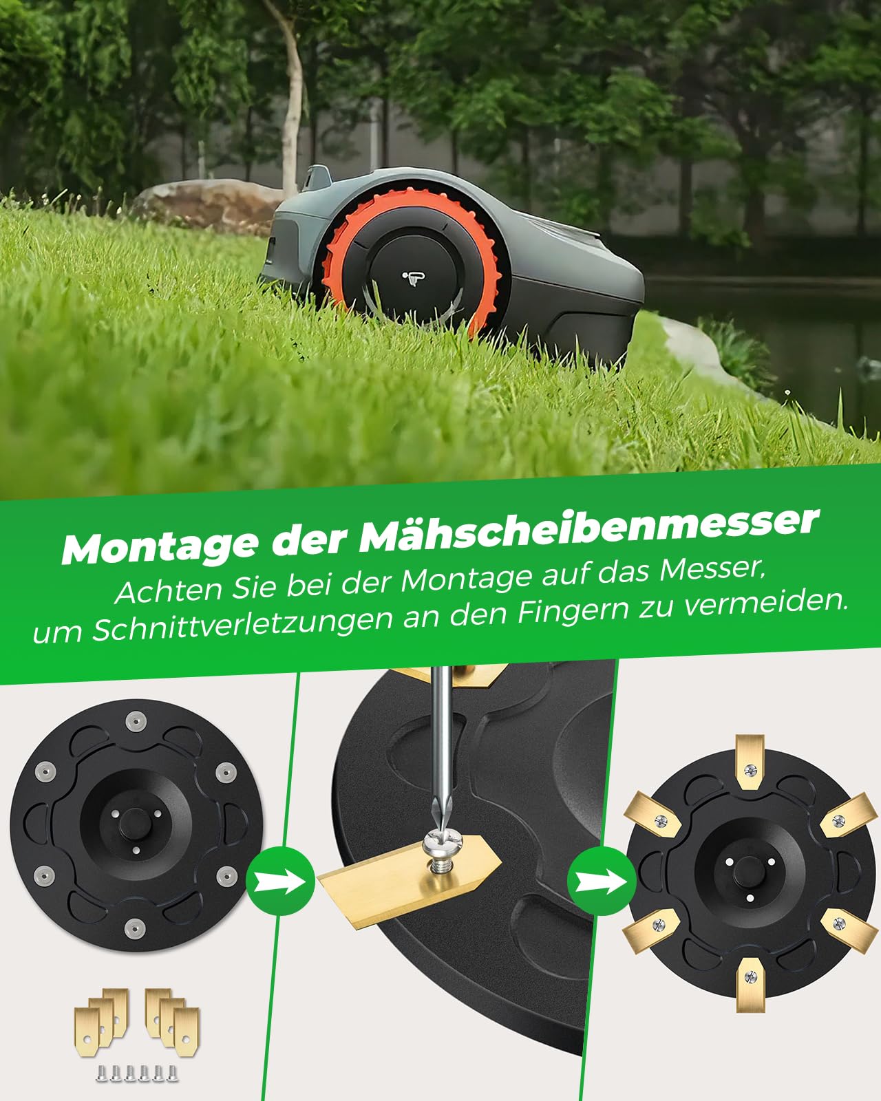 Für Segway Navimow i105E/i108E/i205 AWD/i208 AWD/i110E: Yivy Verbesserte Version 1x Messerteller + 30 Klingen, Rasenroboter Messerscheibe & Drehscheibe für Mähroboter