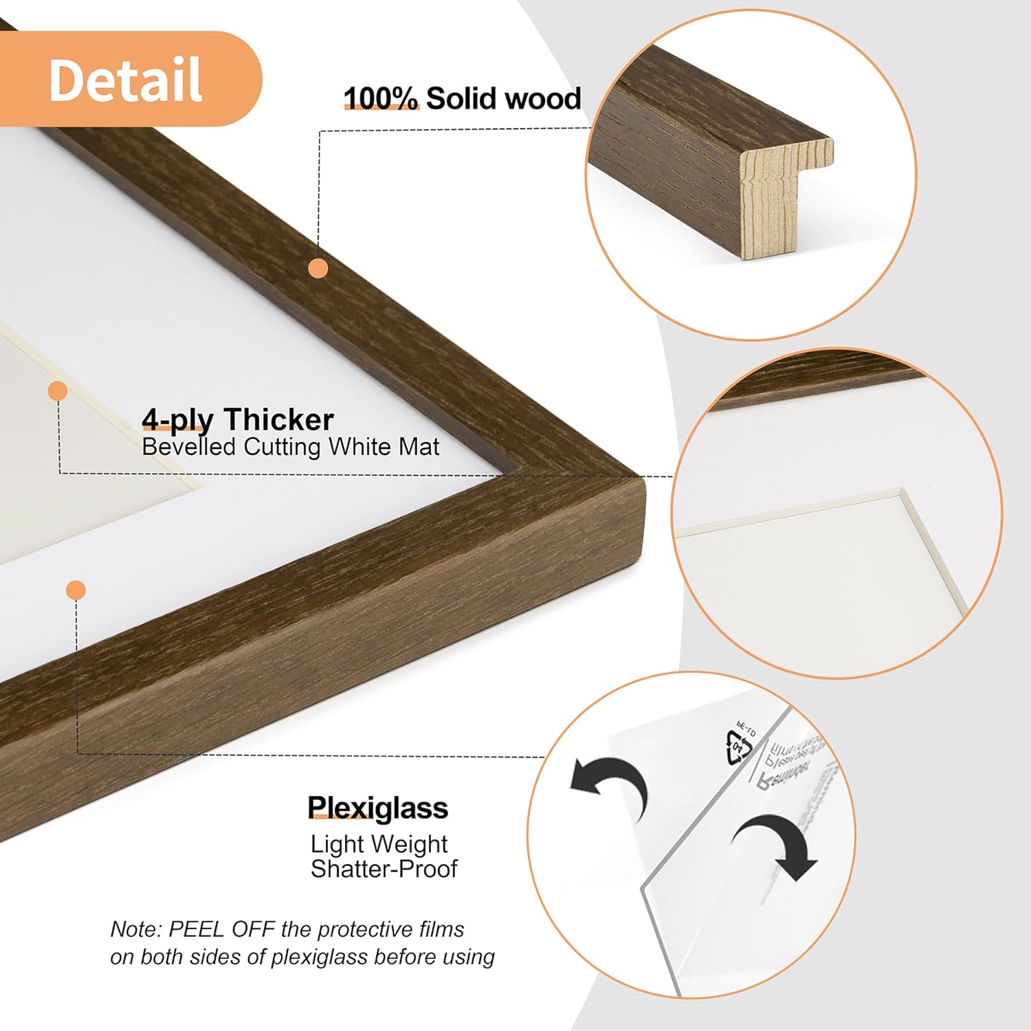 Minimalist 12x16 Picture Frame with Mat for 8.5x11, Brown Walnut, Solid Wood 12x16 Frame for Posters or Art Prints, Lightweight for Wall Mount (3 Pack, Walnut)