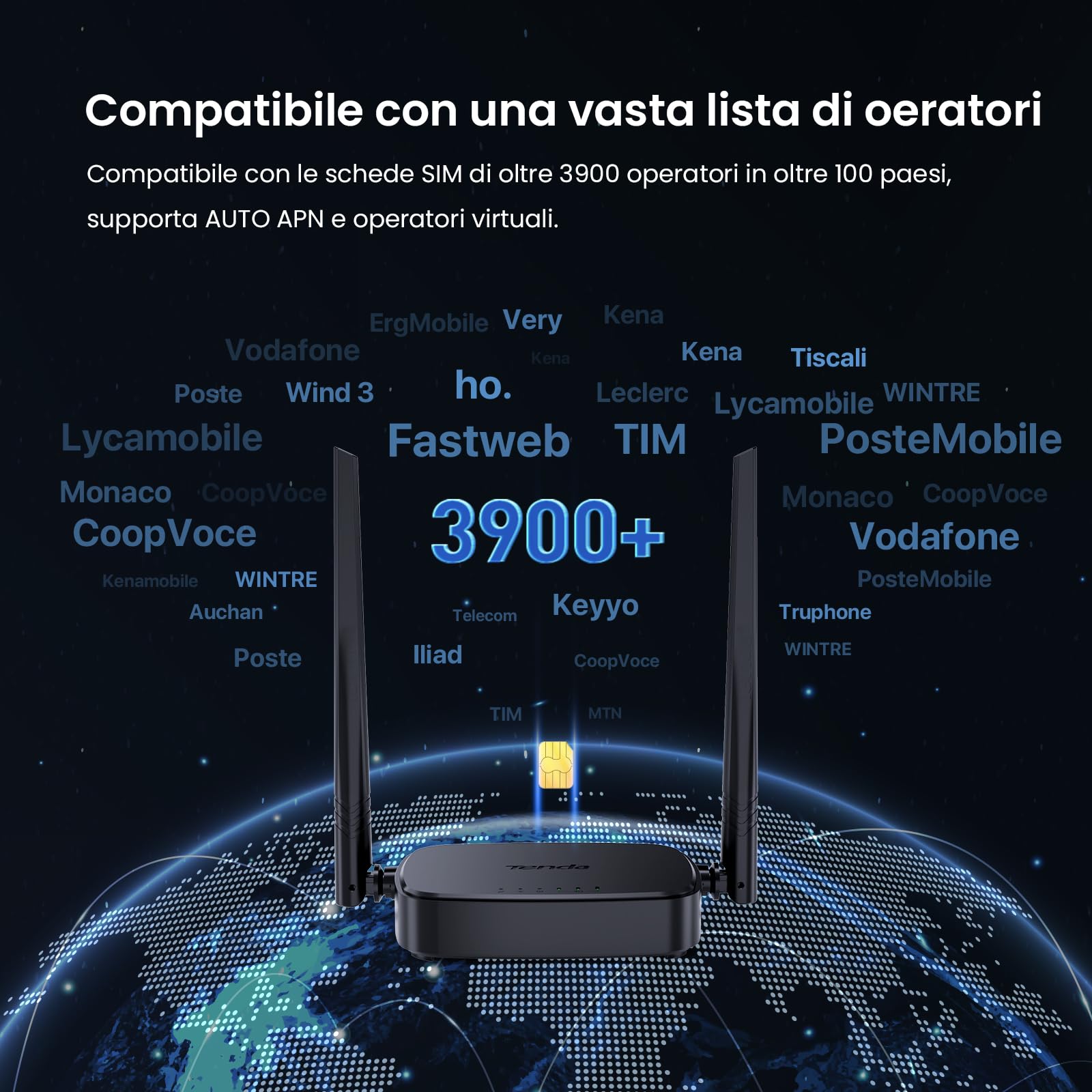 Tenda 4G03 Pro - Router WiFi con SIM, Router LTE CAT4, Velocità WiFi fino a 300 Mbps, Due Antenne Esterne, Plug&Play, Porta Ethernet LAN/WAN, Ricarica con Power Bank, Compatibile con Diversi Operatori