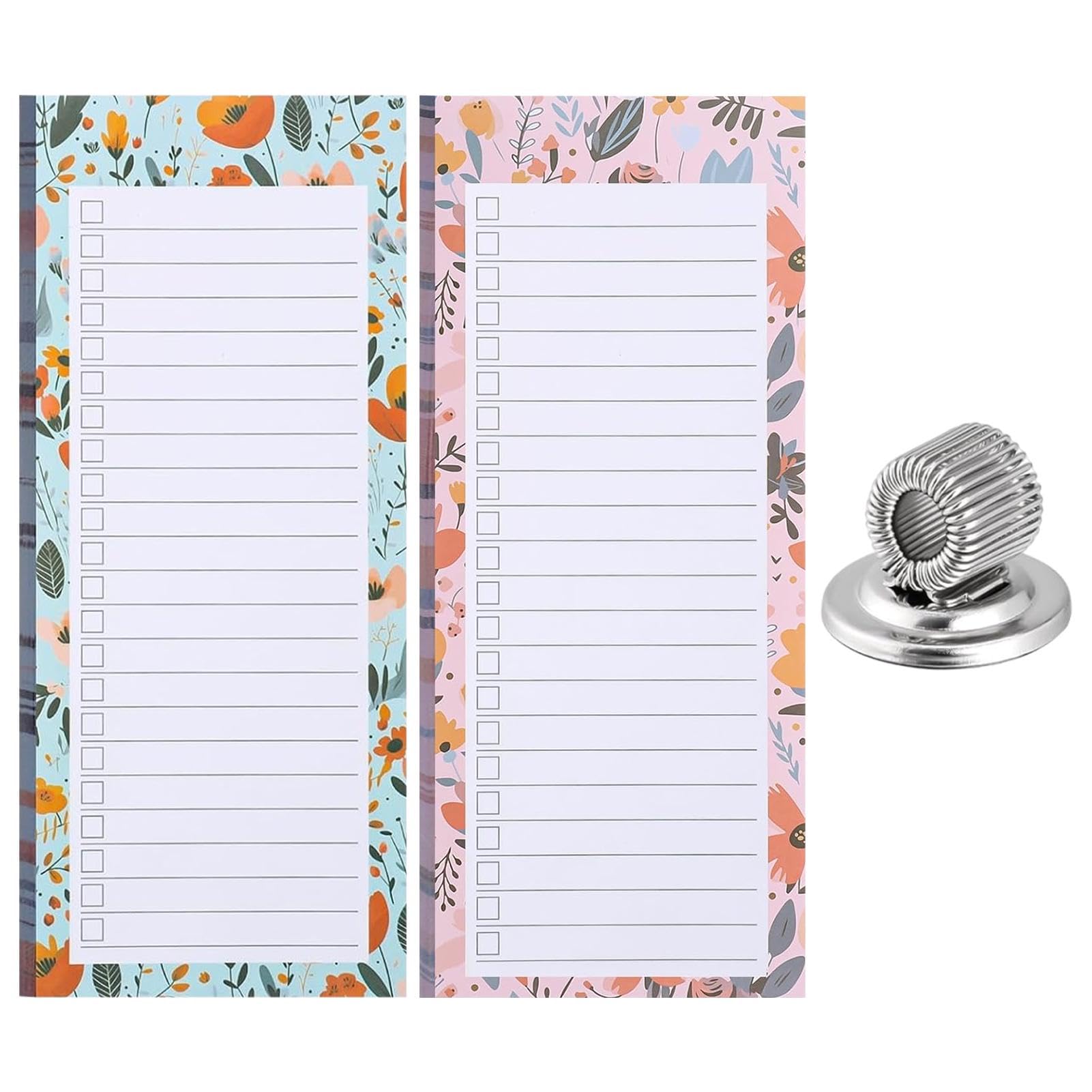 Vexorlian 2-Pack Magnetic Notepad & Pen Holder for Fridge, 100 Tear-Off Sheets, 9x21 cm