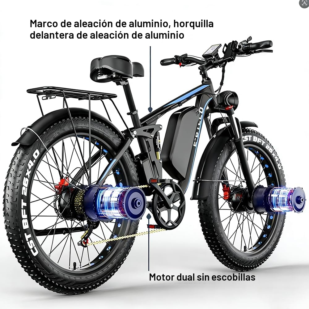 EB7PRO - Bicicleta eléctrica para adultos, motor dual, 52 V, 23 Ah, batería extraíble, frenos de disco hidráulicos, 7 velocidades, todo terreno, bicicleta de montaña eléctrica, bicicleta para