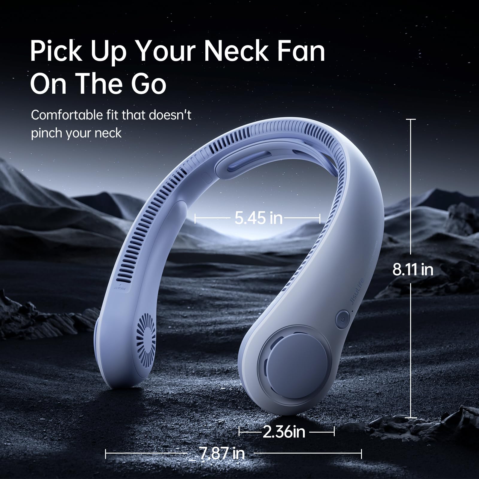 JISULIFE Ventilador de cuello portátil mejorado, soporte para el cuello, manos libres personal, ajuste de 5 velocidades, 5000 mAh, silencioso, recargable, regalos para mujeres y hombres- Azul