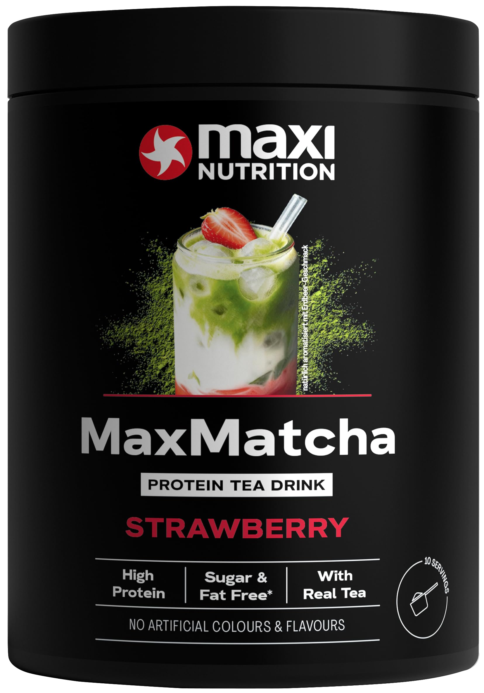 MaxiNutrition MaxMatcha Strawberry Whey Protein 300 g, with Japanese Matcha, Sugar Free & Low Fat, 21g Protein per Serving, 111 Calories. NO Artificial Colours & Flavours