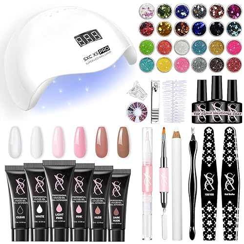 SXC Cosmetics - Kit de extensión de uñas de gel todo en uno kit de inicio de extensión de uñas de gel para principiantes serie máxima