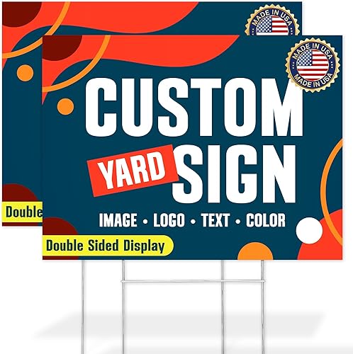 Letrero personalizado para patio, letrero de césped de doble cara, paquete de 2, 18 x 24 pulgadas, personalizable con texto y logotipo para