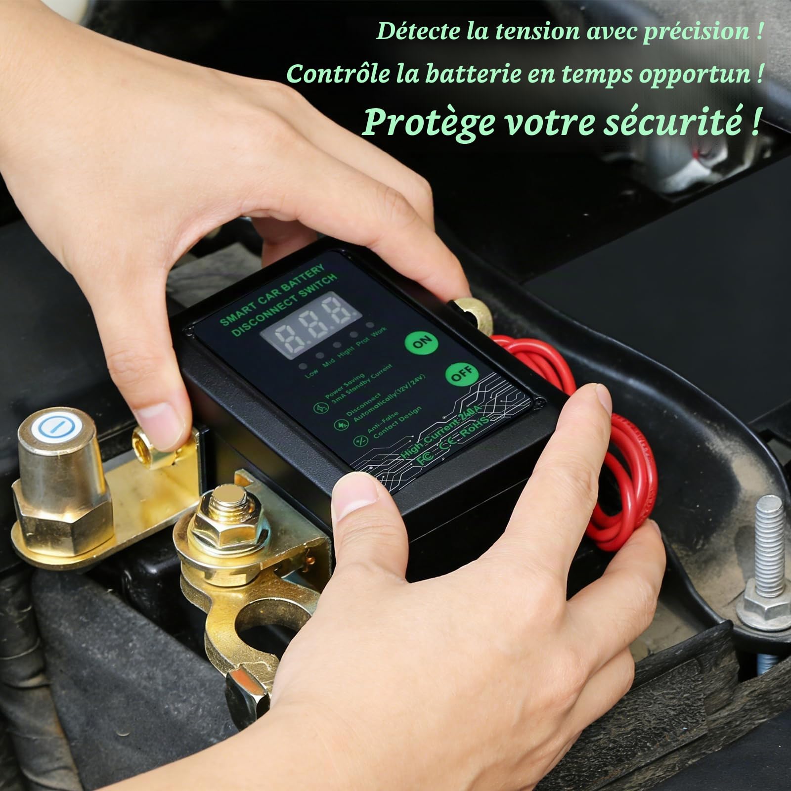 Disjoncteur de Batterie Sans Fil avec LED Affichage, Coupe Circuit Batterie 12V 24V Télécommande, Interrupteur D'arrêt Automatique pour Voiture RV ATV Camion Bateau Protection (Noir)