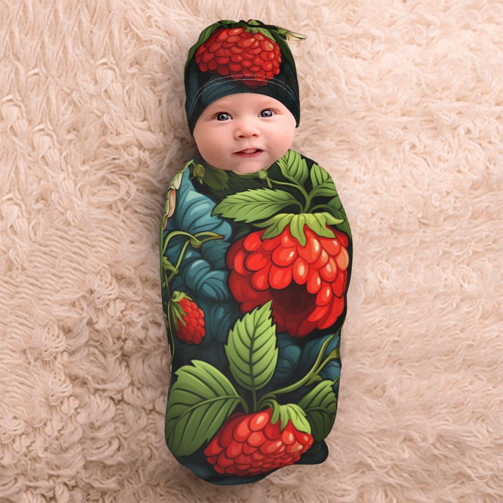 3D Truskawkowy koc i czapka dla noworodków, przytulny szal dla niemowląt, malucha, komfort, 29 x 53 cm