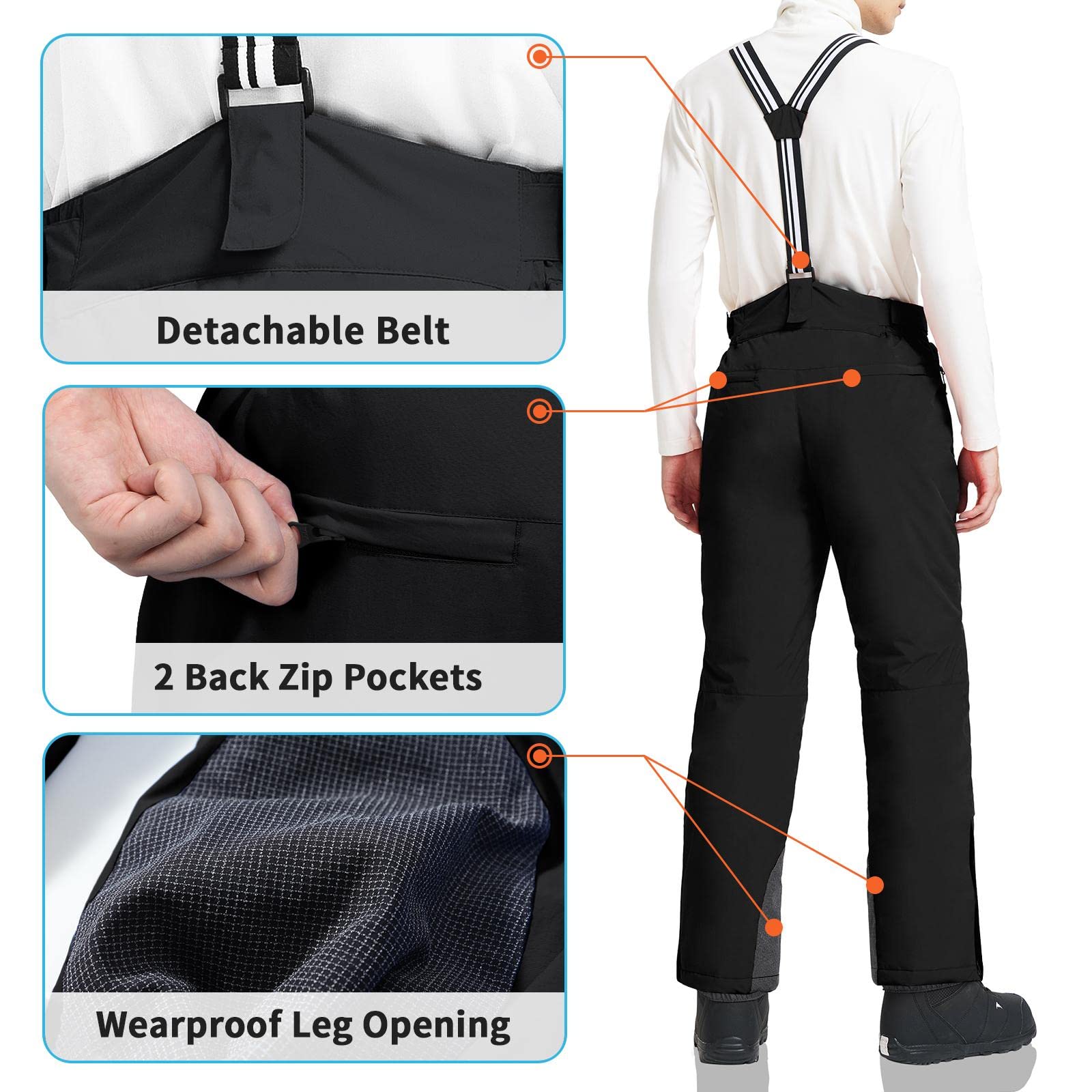 AOLI RAY Herren Skihose Outdoorhose Hosenträger Wasserdicht Gefüttert Ski Hosen Wanderhose Schneehose Snowboardhose Winddicht Winter Outdoorhose