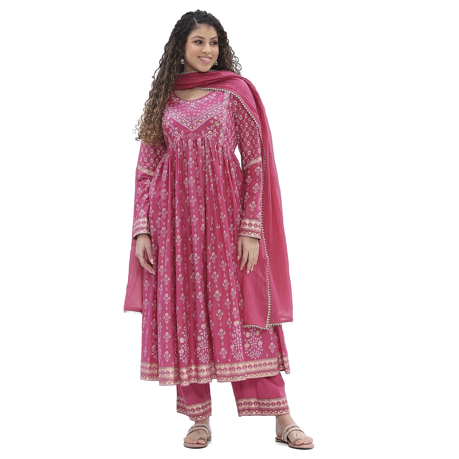 Women Cotton Printed Anarkali Suit Set-image-40