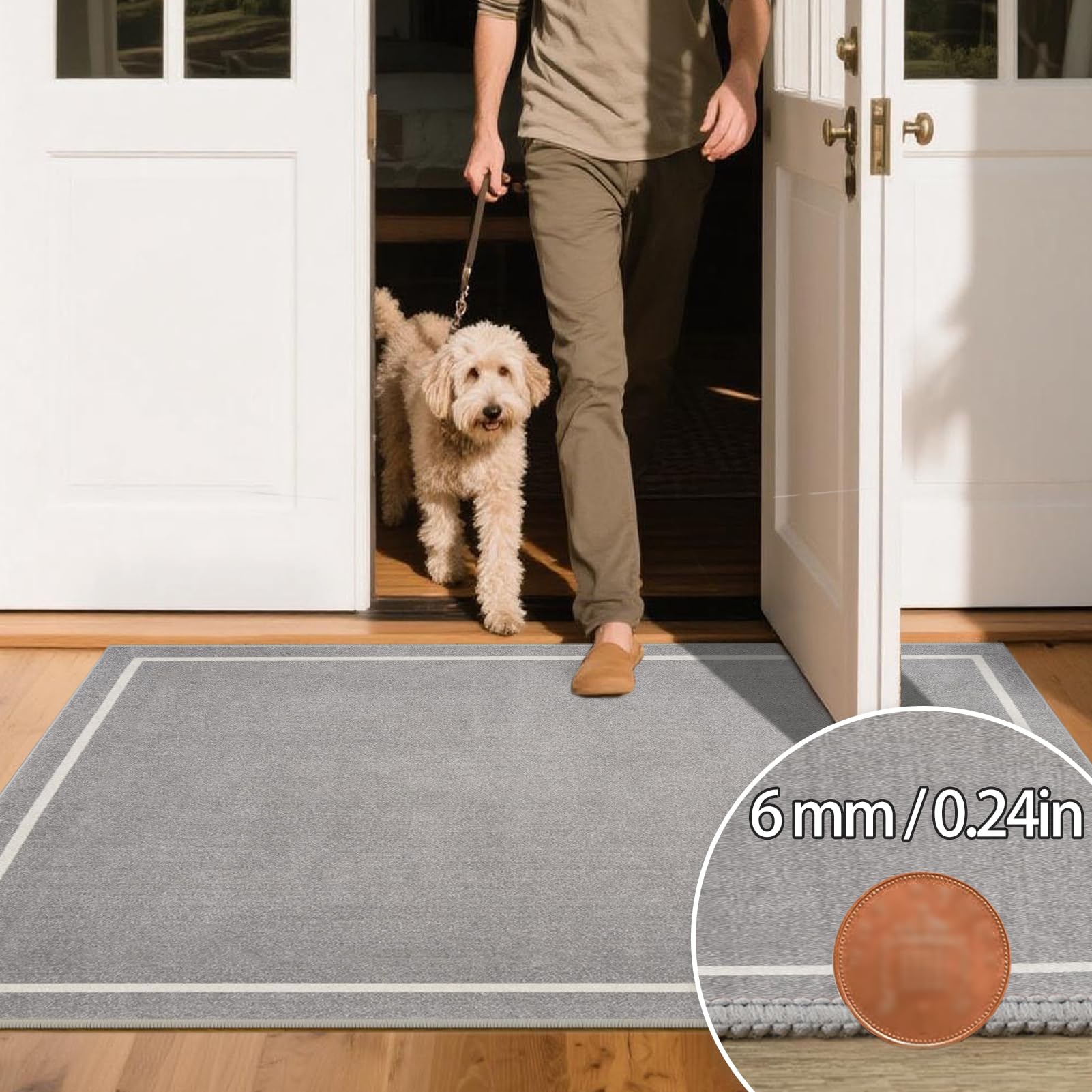 Teppich Läufer Flur rutschfest Küchenteppich Waschbar 60 x 180 cm Grau Flurläufer Teppichläufer Fußmatte Lang Korridor Teppiche Läufer für Küche, Wohnzimmer, Schlafzimmer