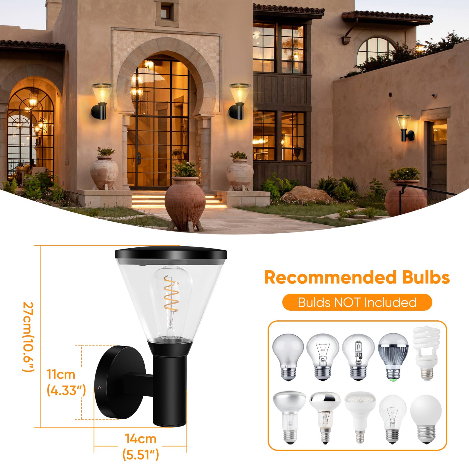 Applique Da Esterno E27 Classica - Impermeabile, Antiruggine, 60W, Per Ingresso, Giardino, Garage, Lampadina Non Inclusa - Foto 10