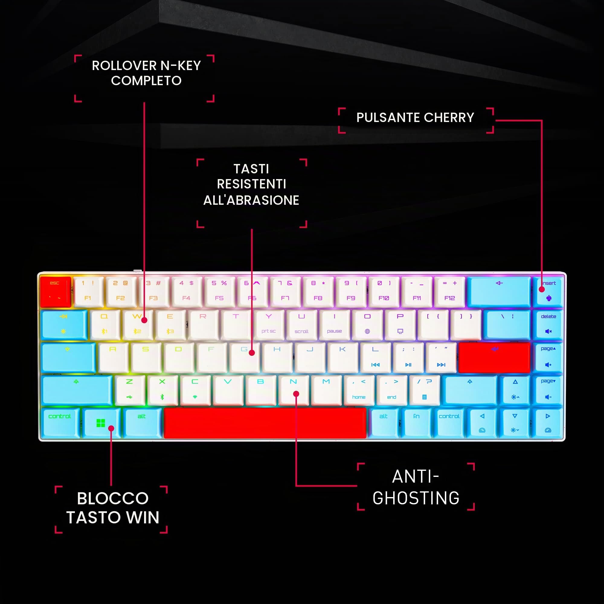 CHERRY MX-LP 2.1 Compact Wireless, Tastiera Gaming Senza Fili con 68 Tasti, Layout per il Regno Unito (QWERTY), Interruttori Meccanici MX LOW PROFILE SPEED, Nero